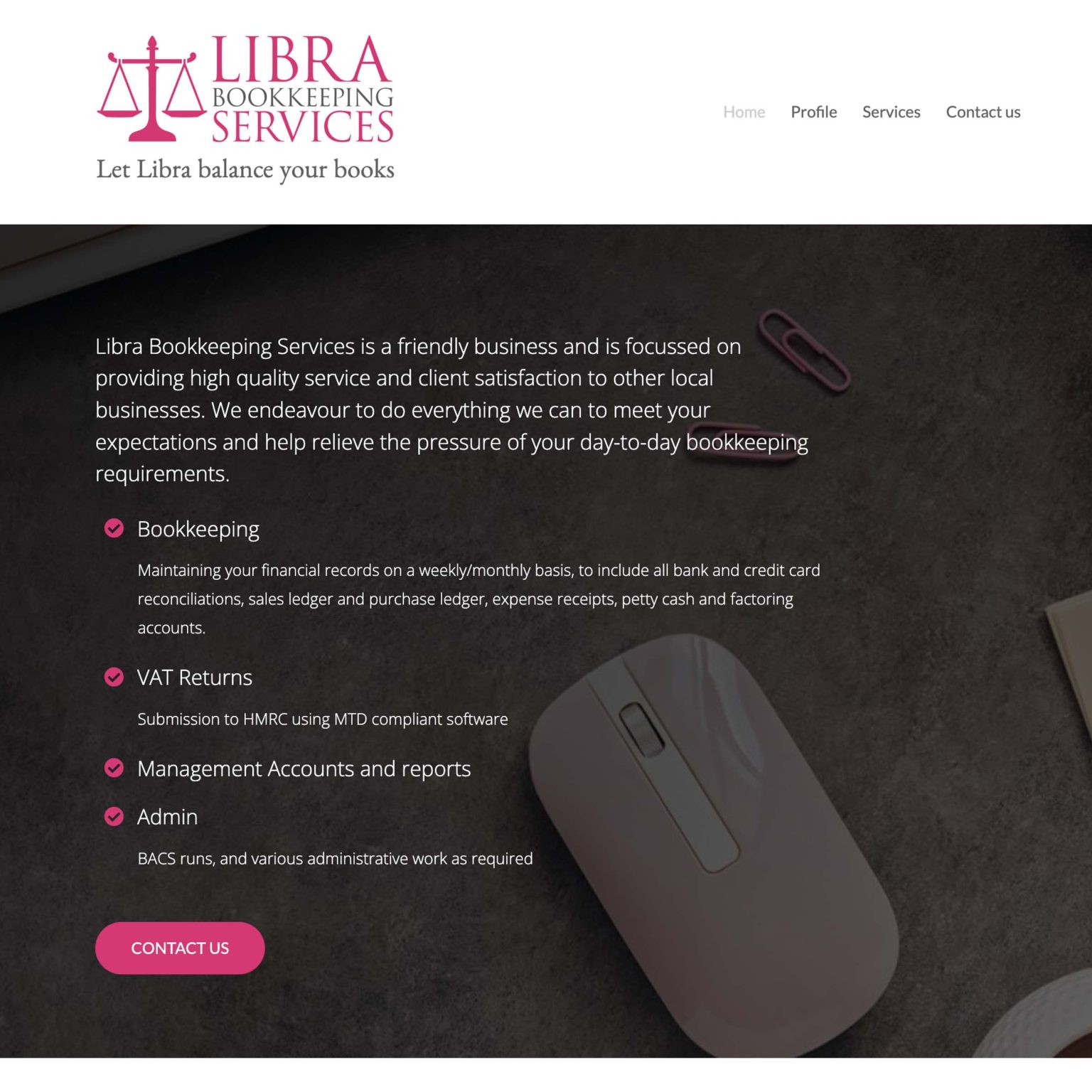 Libra Bookkeeping Services website