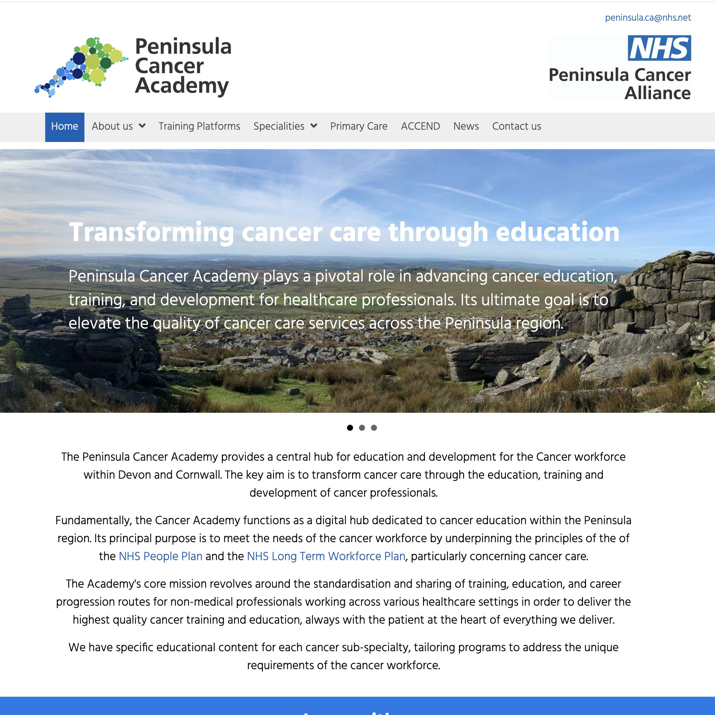 Peninsula Cancer Academy website